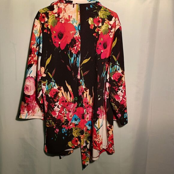 "Women's Colorful Floral Open Front Cardigan – Lightweight 3/4 Sleeve Duster" - Picture 6 of 6